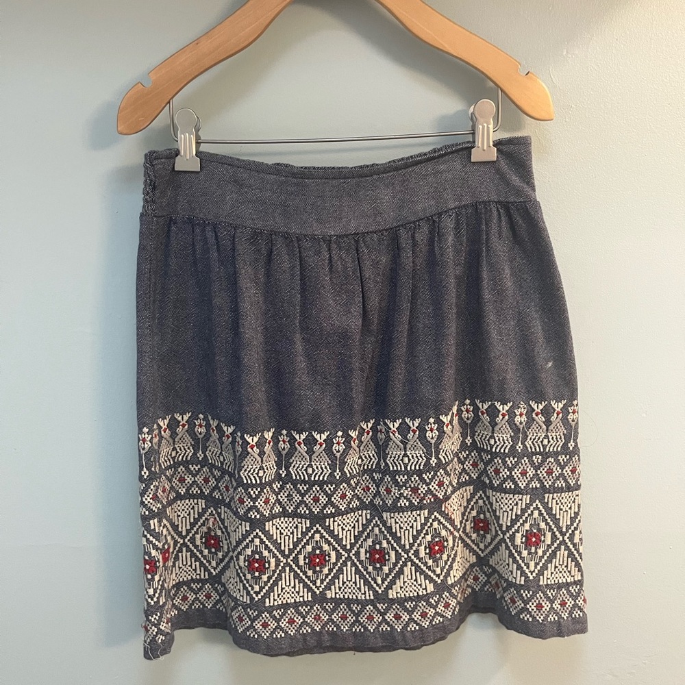 Lucky Brand Mexican Embroidered Denim Skirt, Size XS